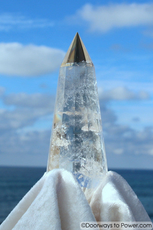 5.4" John of God Clear Quartz 12 Sided Vogel Crystal Healing Wand w/ Devic Temple