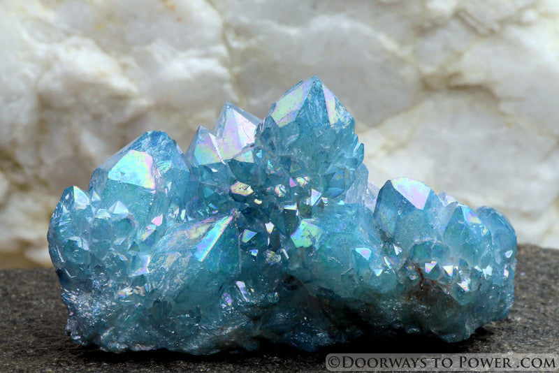 Aqua Aura Quartz Crystal Cluster w/ Master Record Keeper & Twin