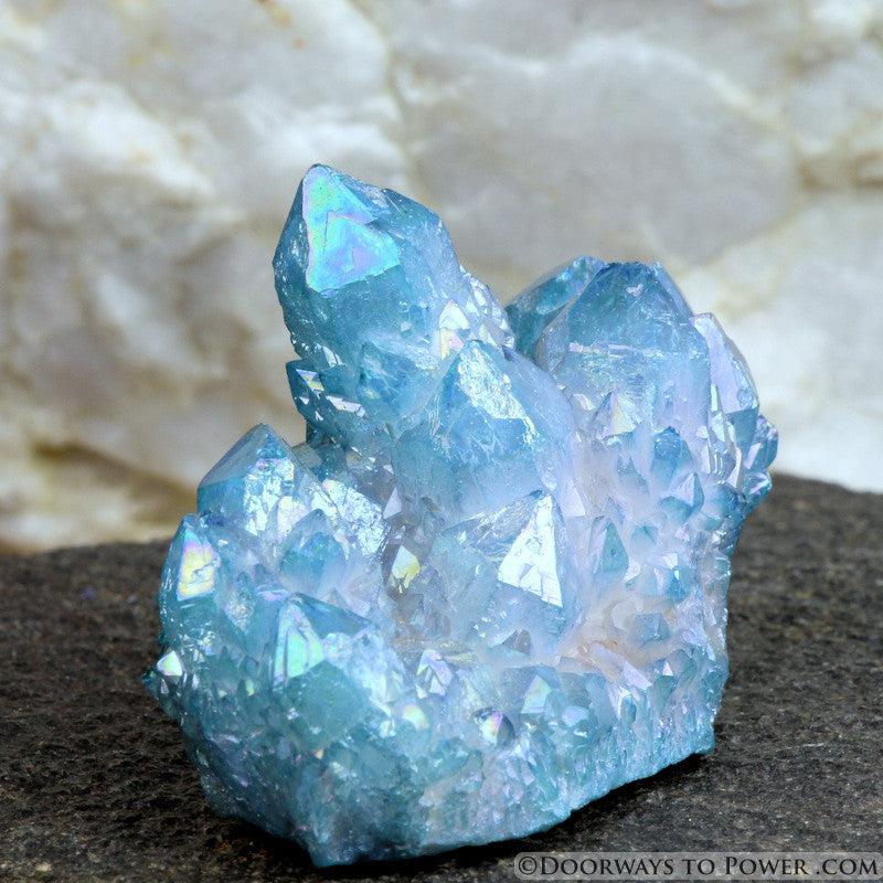 Aqua Aura Quartz Crystal Cluster w/ Master Record Keeper & Twin