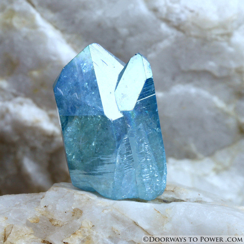 Aqua Aura Quartz Record Keeper Twin Time Link Crystal