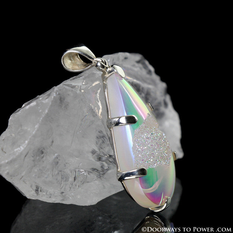 Angel Aura Window Quartz Drusy Pendant Sterling Silver