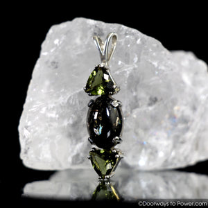 Nuummite Pendant with Moldavite Gemstones SS