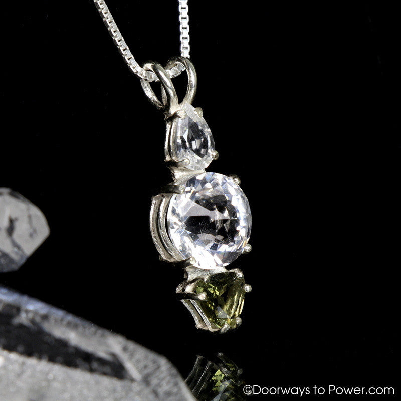Phenacite Danburite Moldavite Radiant Heart Crystal Pendant