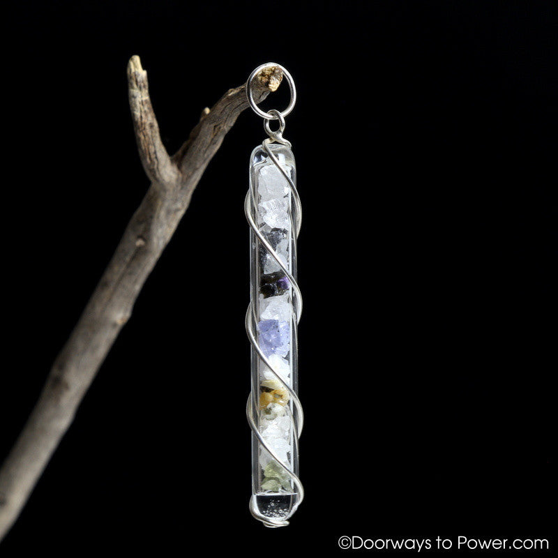 Synergy 12 Stones Crystal Pendant - Moldavite Natrolite Satyaloka Azeztulite Phenacite Scolecite Herderite Brookite Petalite Tanzanite