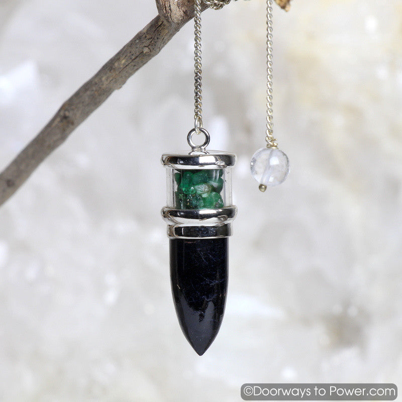 Black Tourmaline & Dioptase Crystal Pendulum Dowsing RARE COMBO