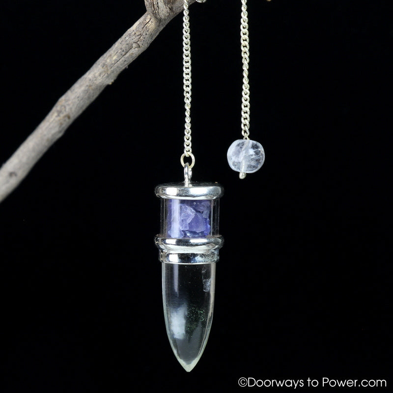 Clear Quartz Tanzanite Crystal Pendulum .925 SS