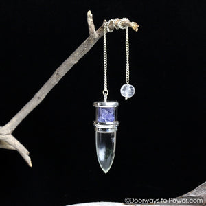 Clear Quartz Tanzanite Crystal Pendulum .925 SS
