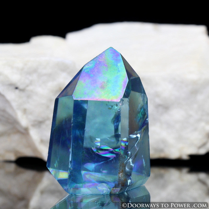 Aqua Aura Quartz Temple Heart Dow Crystal Point