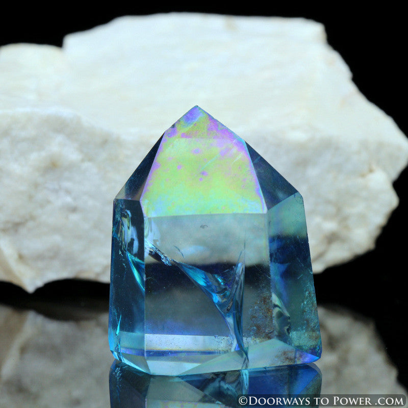 Aqua Aura Quartz Temple Heart Dow Crystal Point