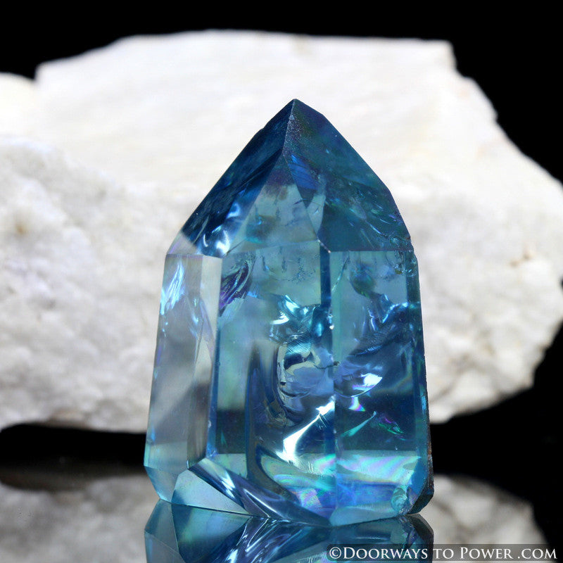 Aqua Aura Quartz Temple Heart Dow Crystal Point