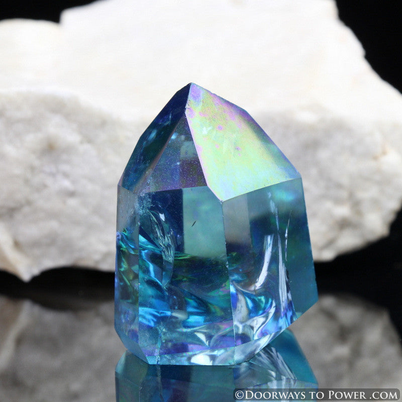 Aqua Aura Quartz Temple Heart Dow Crystal Point