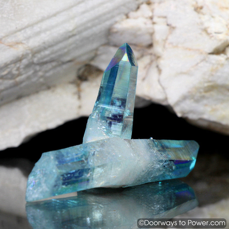 Aqua Aura Colombian Lemurian Lazer Points Record Keeper Crystal