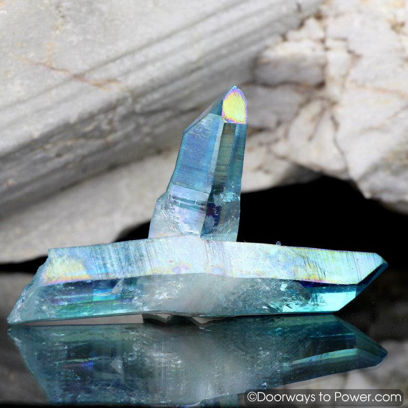 Aqua Aura Colombian Lemurian Lazer Points Record Keeper Crystal