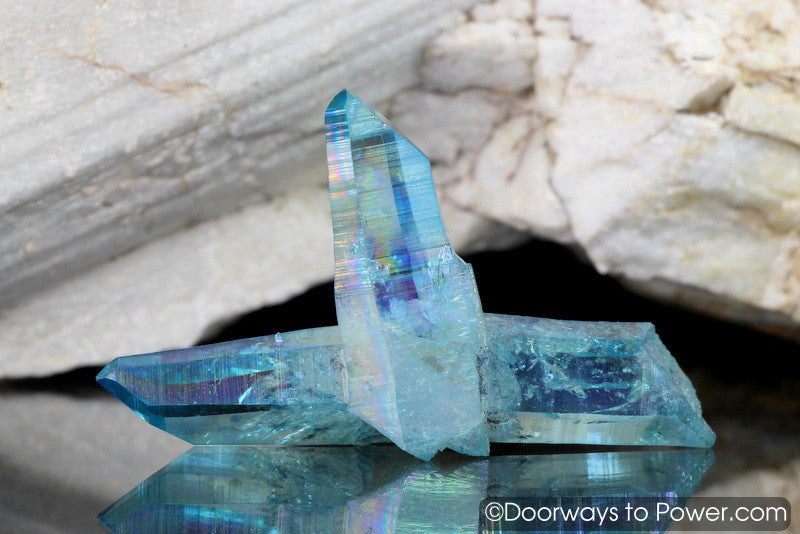 Aqua Aura Colombian Lemurian Lazer Points Record Keeper Crystal