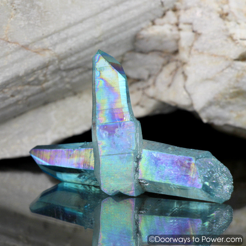 Aqua Aura Colombian Lemurian Lazer Points Record Keeper Crystal