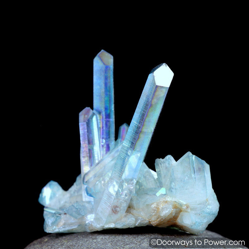 Aqua Aura Arkansas Quartz Record Keeper Fine Crystal Points Cluster