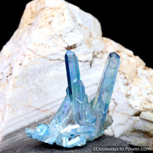 Aqua Aura Arkansas Quartz Record Keeper Fine Crystal Points Cluster