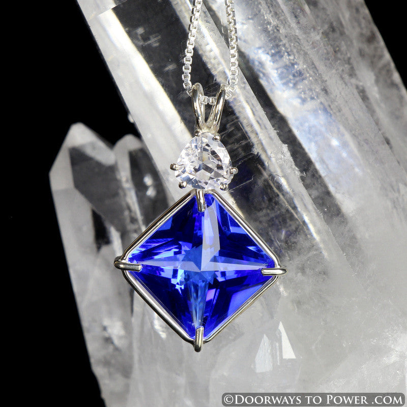 Siberian Blue Quartz Magician Stone pendant with Danburite