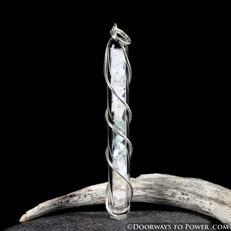 "Crown Chakra" Cryolite Seraphinite Petalite Natrolite Danburite & Satyaloka Quartz Pendant