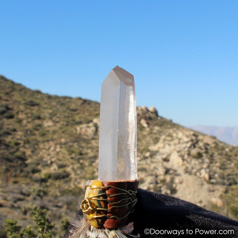Blue Macaw Smudge Fan w/ Pleiadian Starbrary Record Keeper Crystal 13.5"