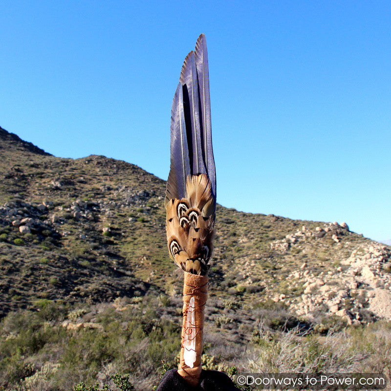 Blue Macaw Smudge Fan Diamantina Laser Wand Crystal 15.5"