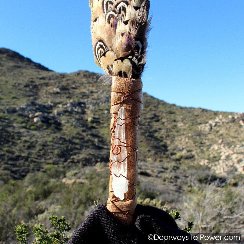 Blue Macaw Smudge Fan Diamantina Laser Wand Crystal 15.5"