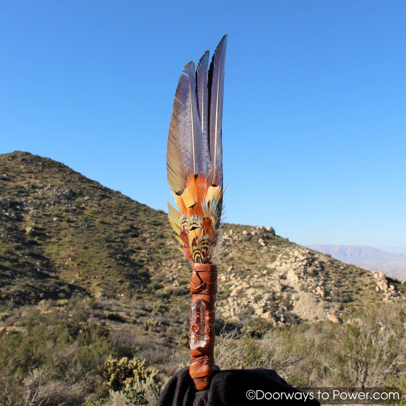 Blue Macaw Smudge Fan Diamantina Laser Quartz Crystal 15"