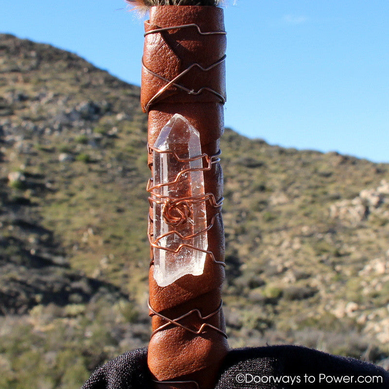 Blue Macaw Smudge Fan Diamantina Laser Quartz Crystal 15"
