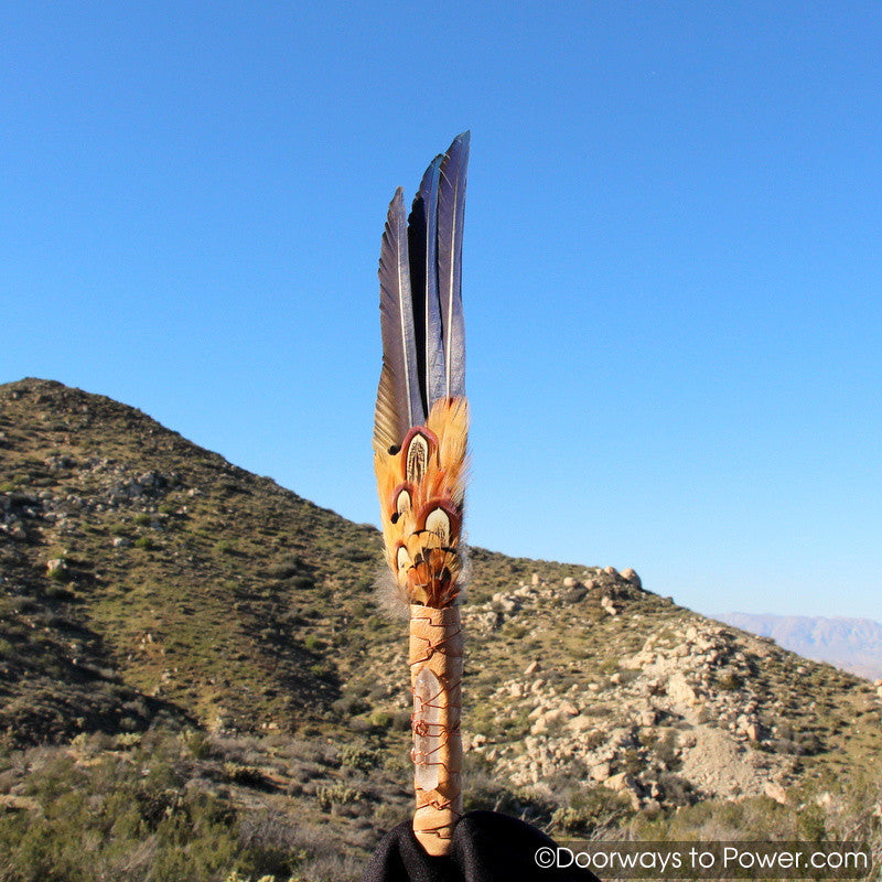 Blue Macaw Energy Smudge Fan John of God Quartz Crystal 15.5"