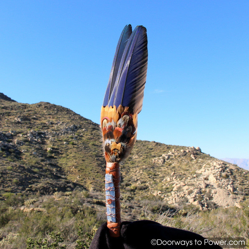 Blue Macaw Energy Smudge Fan w/ Kyanite Crystal 15.5"