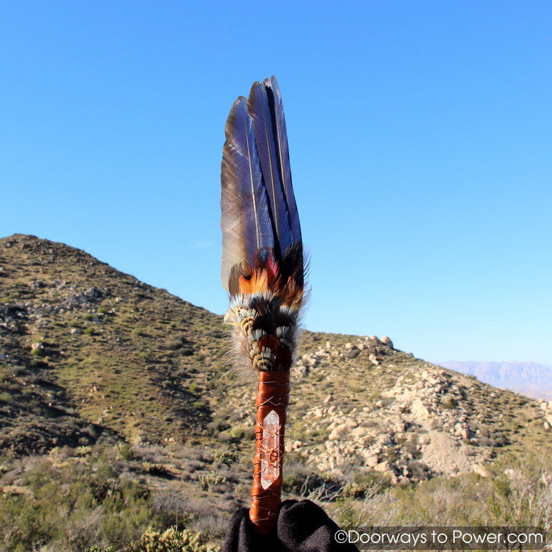 Blue Macaw Smudge Fan John of God Casa Healing Crystal 15"