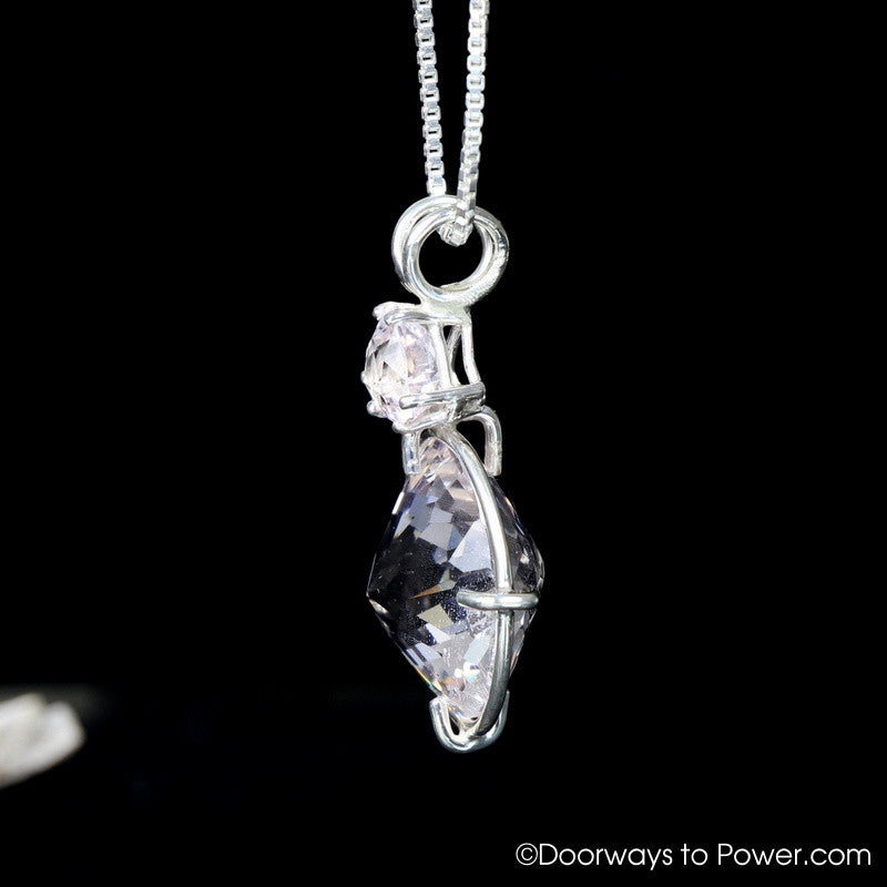Danburite Quartz Radiant Heart Pendant w/ Morganite SS