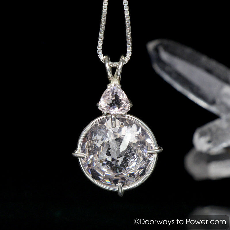 Danburite Quartz Radiant Heart Pendant w/ Morganite SS