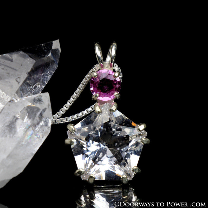 Danburite & Pink Sapphire Star of Venus Pendant SS