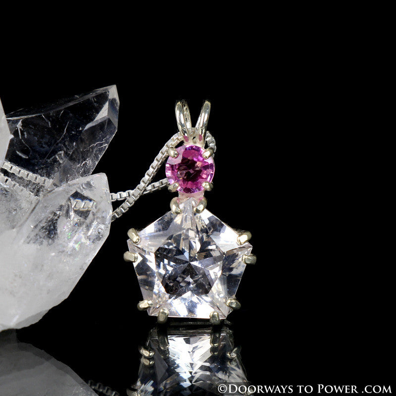 Danburite & Pink Sapphire Star of Venus Pendant SS