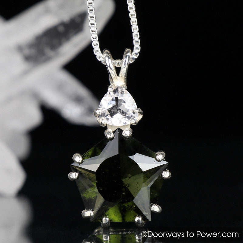 Moldavite & Danburite Star of Venus Pendant .925 SS