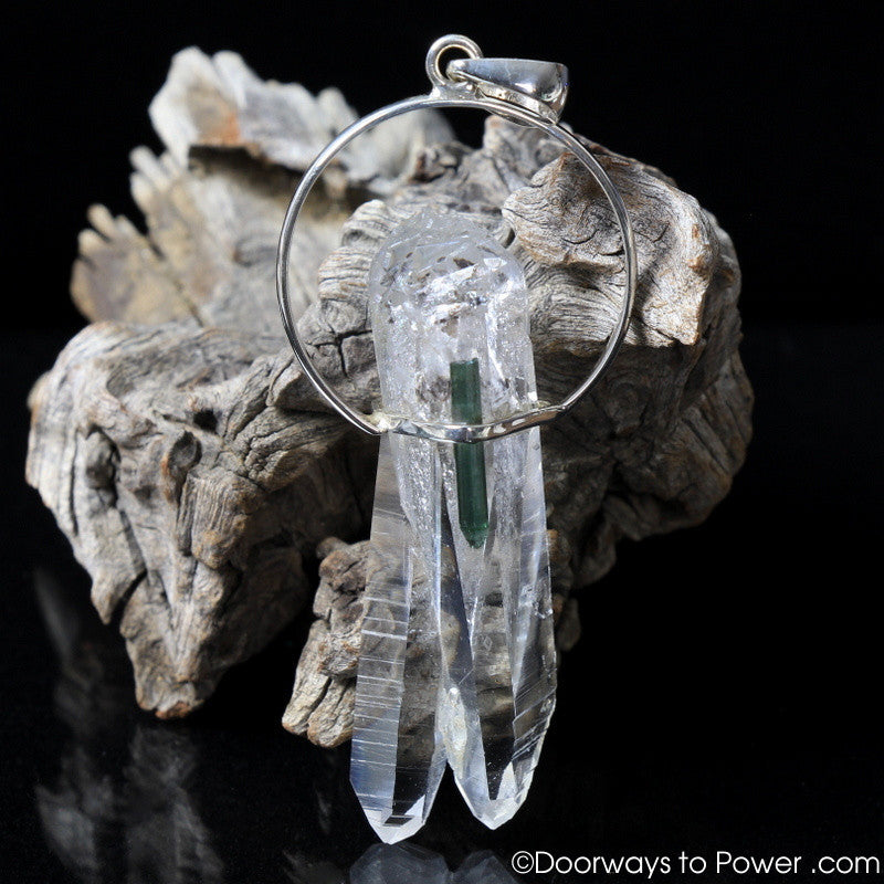 Extraordinary Colombian Lemurian Tantric Twin & Green Tourmaline Crystal Pendant