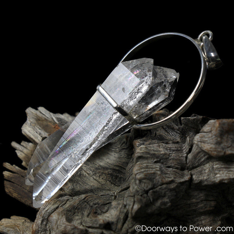 Extraordinary Colombian Lemurian Tantric Twin & Green Tourmaline Crystal Pendant