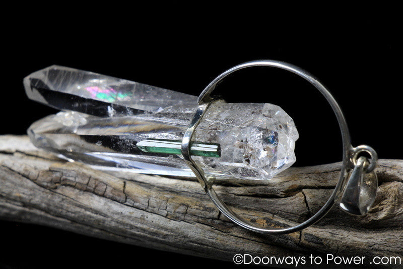 Extraordinary Colombian Lemurian Tantric Twin & Green Tourmaline Crystal Pendant