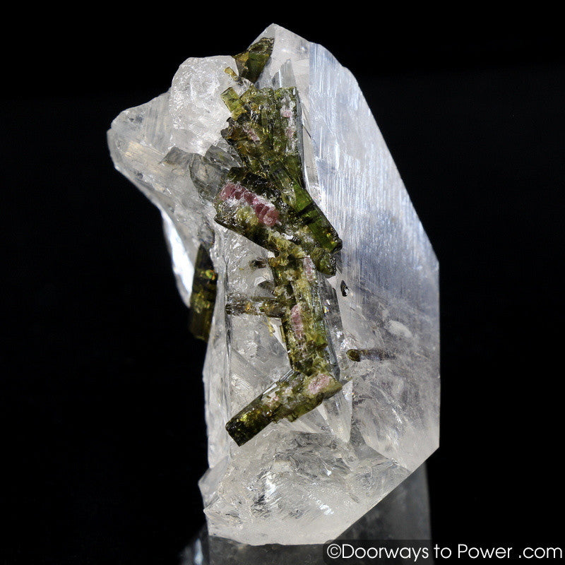 Incredible Green Tourmaline in Quartz Crystal w/ Record Keeper