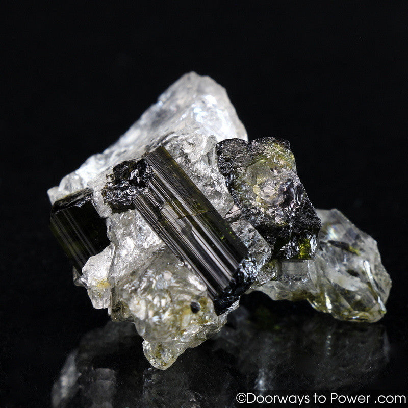 Green Tourmaline in Quartz Crystal A +++