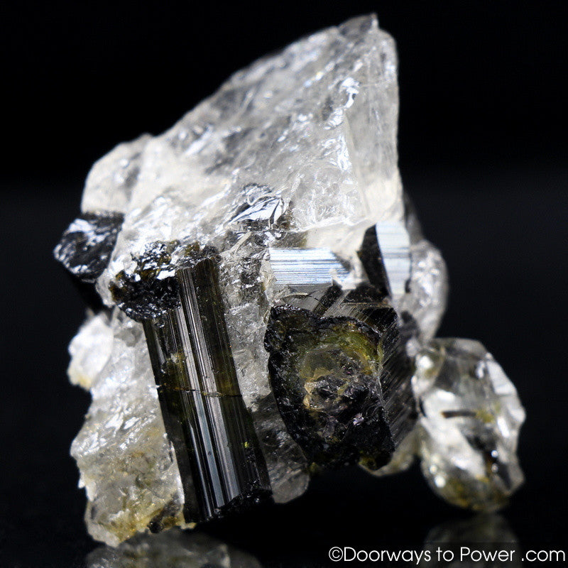 Green Tourmaline in Quartz Crystal A +++