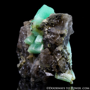 Amazing Green EMERALD Crystals on Smoky Quartz Specimen