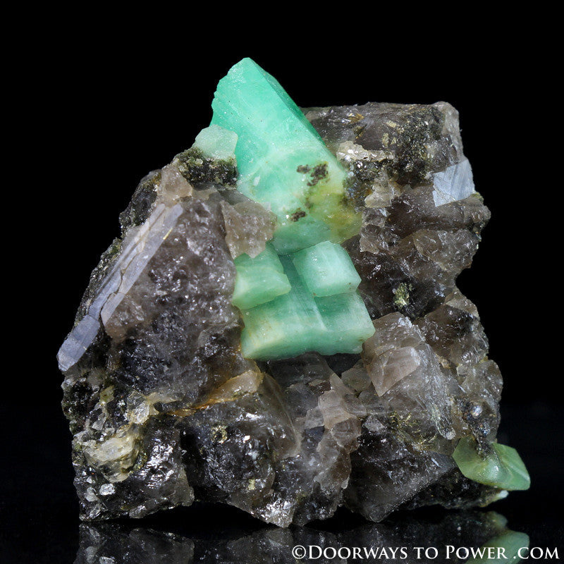 Amazing Green EMERALD Crystals on Smoky Quartz Specimen - Doorways to Power