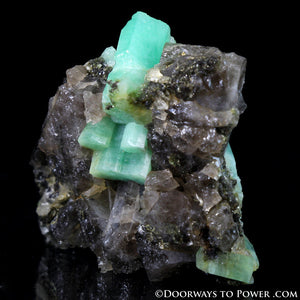 Amazing Green EMERALD Crystals on Smoky Quartz Specimen