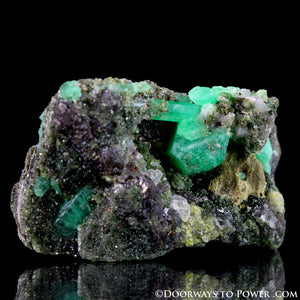 Green EMERALD Crystals on Smoky Quartz Specimen