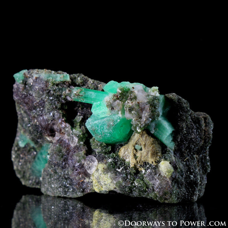 Green EMERALD Crystals on Smoky Quartz Specimen - Doorways