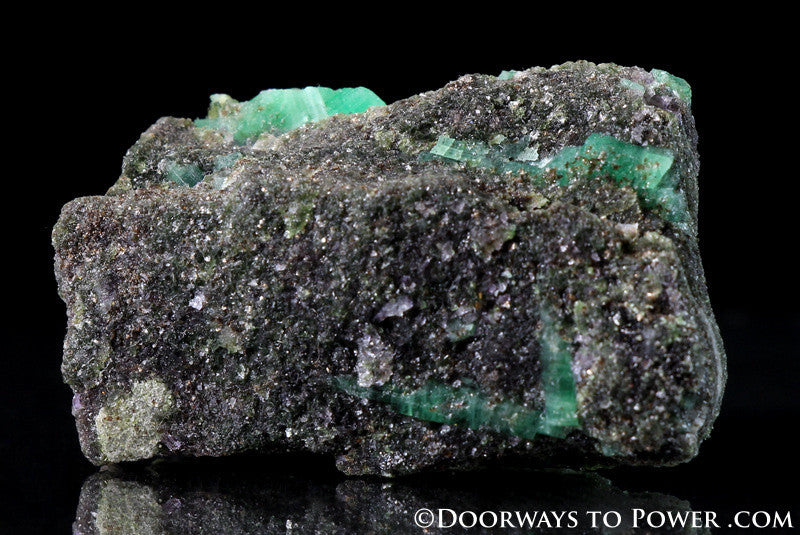 Green EMERALD Crystals on Smoky Quartz Specimen