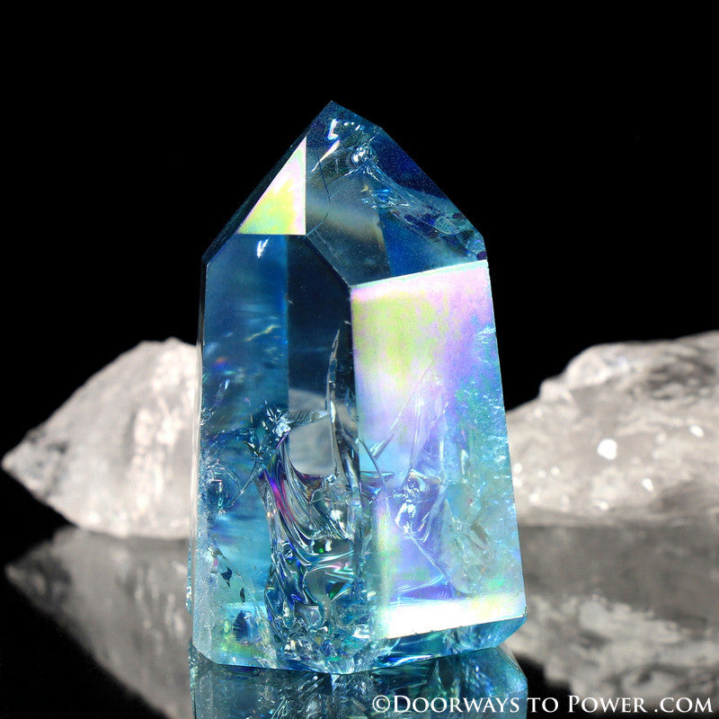 Aqua Aura Quartz Temple Heart Dow Crystal Point