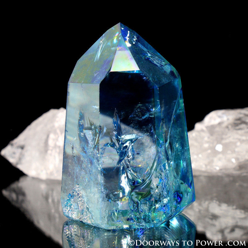 Aqua Aura Quartz Temple Heart Dow Crystal Point